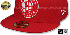 Nets NBA TEAM-BASIC Red-White Fitted Hat by New Era - 4th View