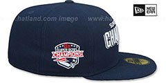 Patriots 6X SIDE-PATCH SUPER BOWL CHAMPIONS Navy Fitted Hat by New Era - 4th View