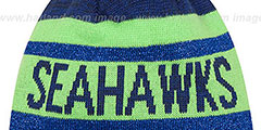 Seahawks METALLIC STRIPE Navy-Lime Knit Beanie Hat by New Era - 4th View