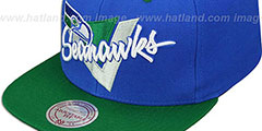 Seahawks TRIANGLE-SCRIPT SNAPBACK Royal-Green Hat by Mitchell and Ness - 4th View