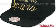 Spurs LIQUID METALLIC SCRIPT SNAPBACK Black-Gold Hat by Mitchell and Ness - 4th View